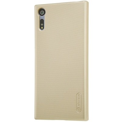 Nillkin Frosted Shield Sony Xperia XZ (Xperia XZs) zelta plastmasas futrālis + ekrāna aizsargplēve / Vacins.lv