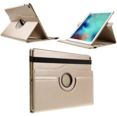 Apple iPad Pro 12.9" atvēramais zelta ādas maciņš, grozās 360° grādu apjomā / Vacins.lv