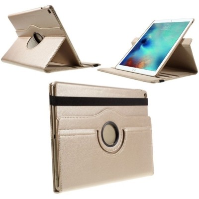Apple iPad Pro 12.9" atvēramais zelta ādas maciņš, grozās 360° grādu apjomā / Vacins.lv