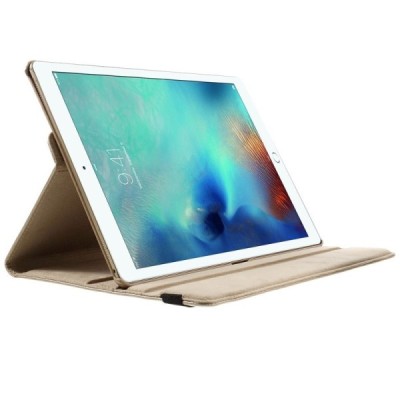 Apple iPad Pro 12.9" atvēramais zelta ādas maciņš, grozās 360° grādu apjomā / Vacins.lv