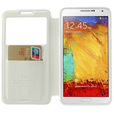 Samsung Galaxy Note 3 (N9005, N9002, N9000) Roar Noble ādas atvēramais balts futrālis / Vacins.lv