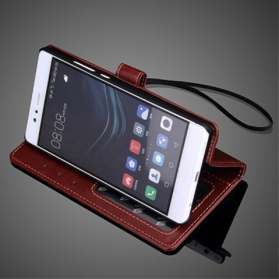 Huawei P9 Plus (Huawei Ascend P9 Plus) atvēramais ādas brūns maciņš (maks) / Vacins.lv