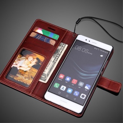 Huawei P9 Plus (Huawei Ascend P9 Plus) atvēramais ādas brūns maciņš (maks) / Vacins.lv