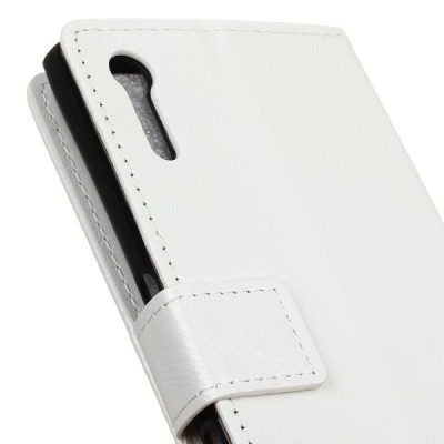 Sony Xperia XZ atverčiamas baltas odinis dėklas - piniginė / Priedai.lt
