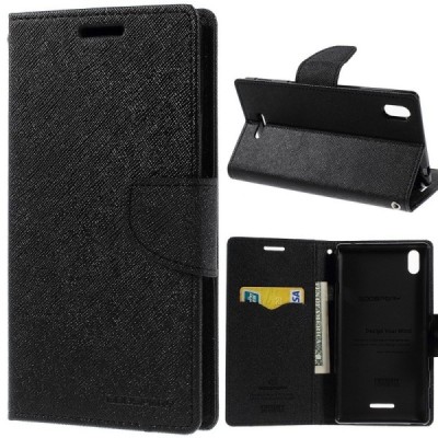 Sony Xperia T3 Mercury atvērams melns maciņš (maks) / Vacins.lv