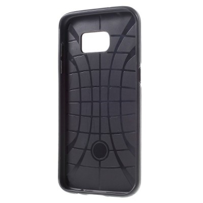 Sustiprintos apsaugos Samsung Galaxy S7 G930F „Motomo“ juodas kieto silikono (TPU) ir plastiko dėklas / Priedai.lt
