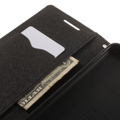 HTC Desire 820 „Mercury“ juodas odinis atverčiamas dėklas - piniginė / Priedai.lt