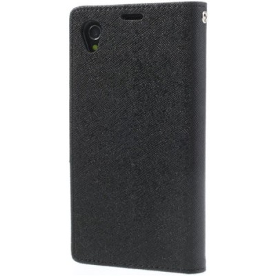 Sony Xperia Z1 (Honami L39h) „Mercury“ Fancy atvērams melns ādas maciņš - maks / Vacins.lv