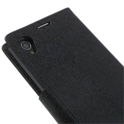 Sony Xperia Z1 (Honami L39h) „Mercury“ Fancy atvērams melns ādas maciņš - maks / Vacins.lv