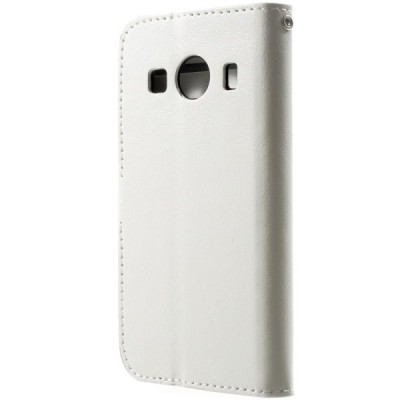 Samsung Galaxy Ace 4 (G357) atverčiamas baltas odinis dėklas - piniginė / Priedai.lt