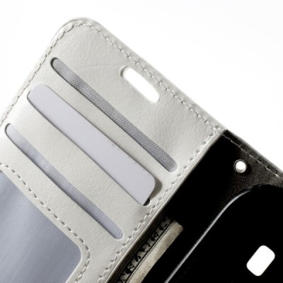 Samsung Galaxy Ace 4 (G357) atverčiamas baltas odinis dėklas - piniginė / Priedai.lt