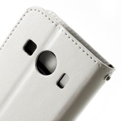 Samsung Galaxy Ace 4 (G357) atverčiamas baltas odinis dėklas - piniginė / Priedai.lt