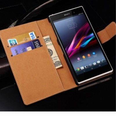 Sony Xperia Z1 atvēramais melns ādas maciņš - maks - maciņš / Vacins.lv