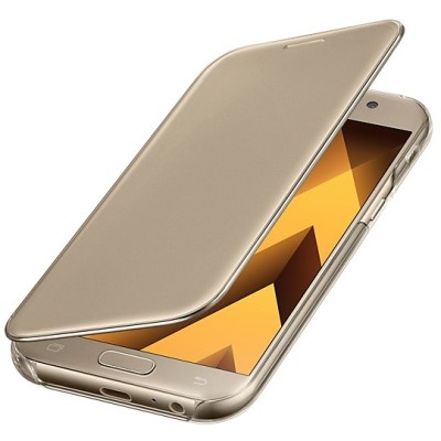 Samsung Galaxy A5 2016 (A520) originalus Clear View Cover atverčiamas auksinis dėklas / Priedai.lt