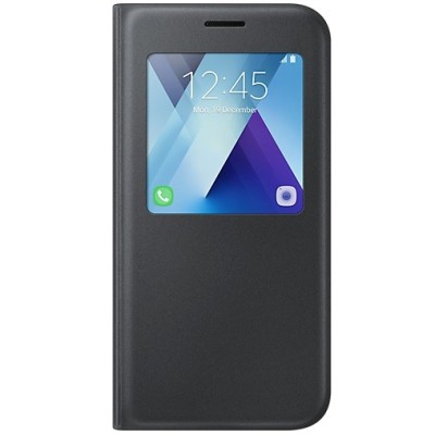 Samsung Galaxy A5 (2017) A520 oficiāls S View Cover atvērams melns ādas maciņš / Vacins.lv