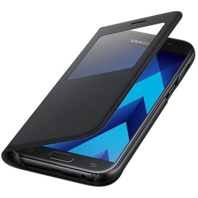 Samsung Galaxy A5 (2017) A520 oficiāls S View Cover atvērams melns ādas maciņš / Vacins.lv