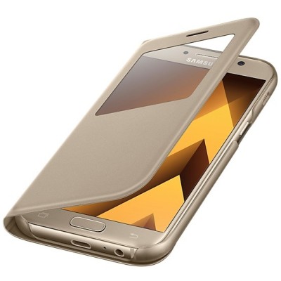 Samsung Galaxy A5 (2017) A520 oficiāls S View Cover atvērams zelta ādas maciņš / Vacins.lv