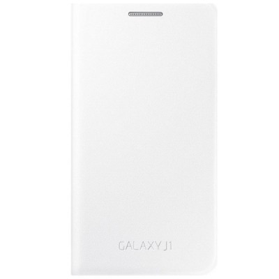 Samsung Galaxy J1 (J100) oficiāls Flip Wallet Cover atvērams balts ādas maciņš (maks) / Vacins.lv