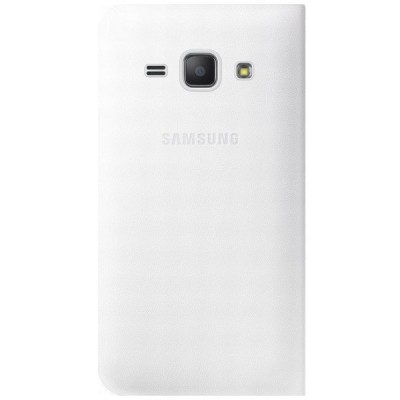 Samsung Galaxy J1 (J100) oficiāls Flip Wallet Cover atvērams balts ādas maciņš (maks) / Vacins.lv