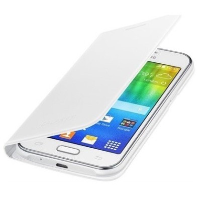 Samsung Galaxy J1 (J100) oficiāls Flip Wallet Cover atvērams balts ādas maciņš (maks) / Vacins.lv