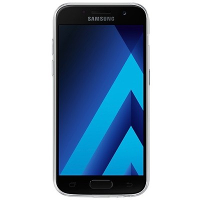 Samsung Galaxy A3 2017 (A320) Clear Cover skaidrus (permatomas) kieto silikono TPU ploniausias pasaulyje bespalvis dėklas / Prie