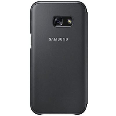 Samsung Galaxy A3 (2017) A320 oficiāls Neon Flip Cover EF-FA320 atvērams melns ādas maciņš (maks) / Vacins.lv