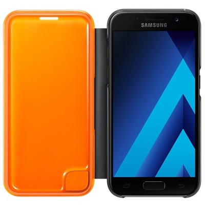 Samsung Galaxy A3 (2017) A320 oficiāls Neon Flip Cover EF-FA320 atvērams melns ādas maciņš (maks) / Vacins.lv