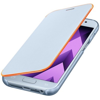 Samsung Galaxy A3 (2017) A320 oficiāls Neon Flip Cover EF-FA320 atvērams gaiši zils ādas maciņš (maks) / Vacins.lv