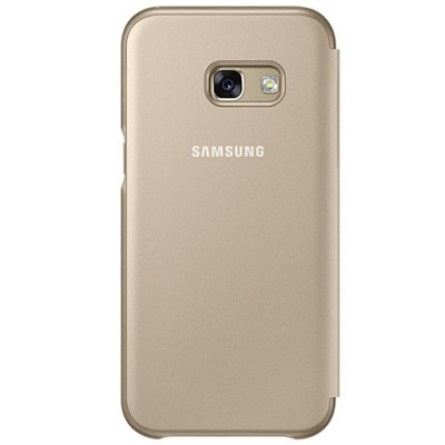 Samsung Galaxy A3 (2017) A320 oficiāls Neon Flip Cover EF-FA320 atvērams zelta ādas maciņš (maks) / Vacins.lv