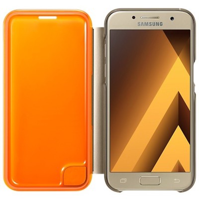Samsung Galaxy A3 (2017) A320 oficiāls Neon Flip Cover EF-FA320 atvērams zelta ādas maciņš (maks) / Vacins.lv