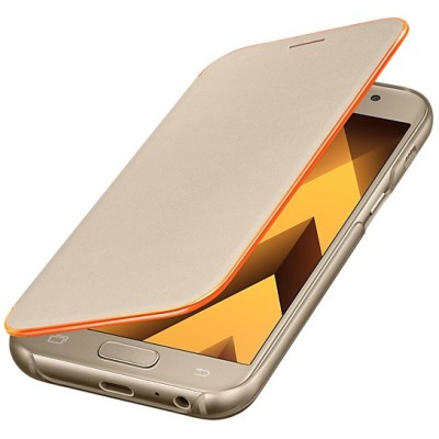 Samsung Galaxy A3 (2017) A320 oficiāls Neon Flip Cover EF-FA320 atvērams zelta ādas maciņš (maks) / Vacins.lv