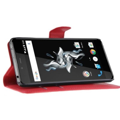 OnePlus X atvēramais sarkans ādas Litchi maciņš (maks) / Vacins.lv