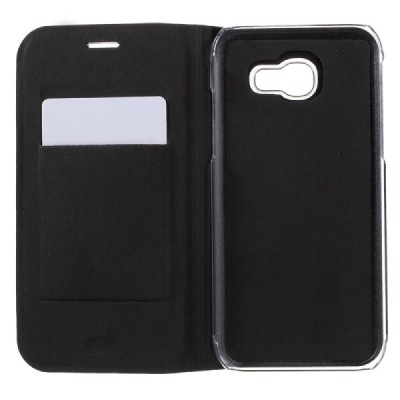Samsung Galaxy A3 2017 (A320) juodas odinis atverčiamas Smart Wallet dėklas - piniginė / Priedai.lt