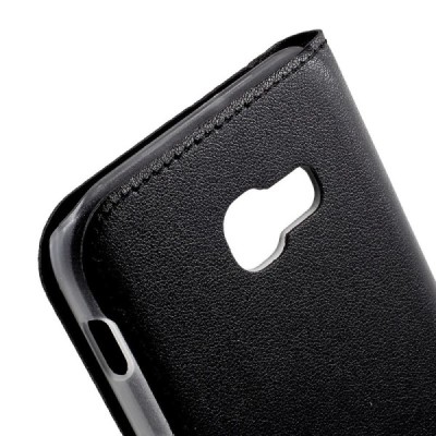 Samsung Galaxy A3 (2017) A320 juodas odinis atverčiamas dėklas su langeliu / Priedai.lt