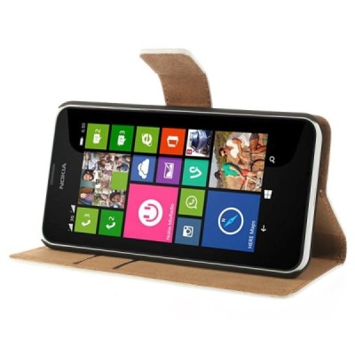 Nokia Lumia 635 atvēramais ādas balts maciņš (maks) / Vacins.lv