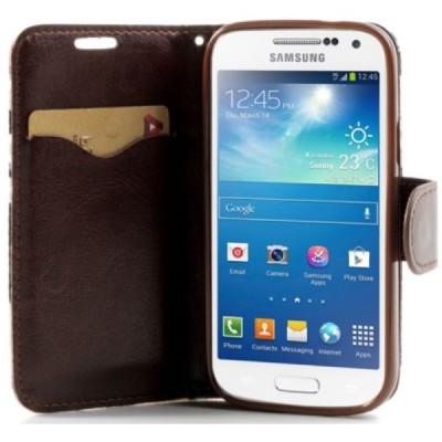 Atverčiamas Samsung Galaxy S4 mini rožių spalvotas dėklas (piniginė) - mėlynas / Priedai.lt