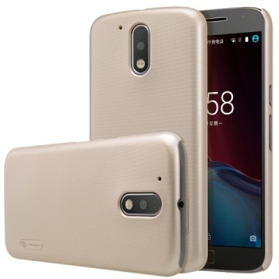 Motorola Moto G4, Moto G4 Plus Nillkin Frosted Shield auksinis plastikinis dėklas + apsauginė ekrano plėvelė / Priedai.lt