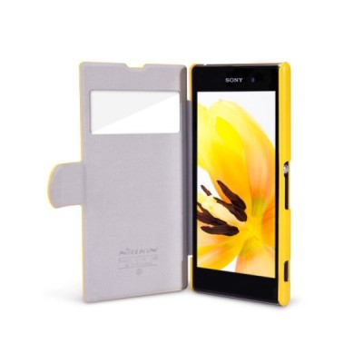 Sony Xperia Z1 „Nillkin“ Fresh atvēramais dzeltens futrālis / Vacins.lv