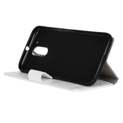 Motorola Moto G4, Moto G4 Plus atverčiamas baltas odinis dėklas, knygutė - piniginė / Priedai.lt