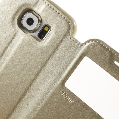 Roar Noble atverčiamas Samsung Galaxy S6 (G9200) auksinis odinis dėklas / Priedai.lt