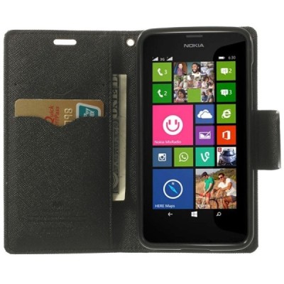 Nokia Lumia 635 (Nokia Lumia 630) Mercury juodas atverčiamas dėklas - piniginė / Priedai.lt