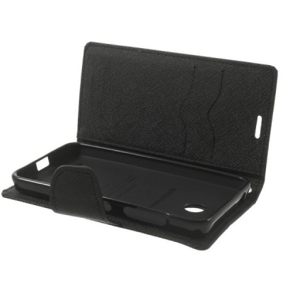 Nokia Lumia 635 (Nokia Lumia 630) Mercury juodas atverčiamas dėklas - piniginė / Priedai.lt