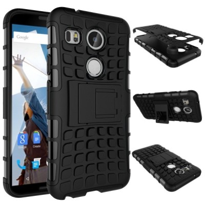 Kickstand sustiprintos apsaugos LG Nexus 5X juodas kieto silikono (TPU) ir plastiko dėklas / Priedai.lt