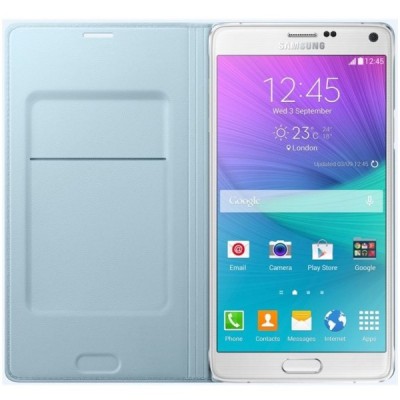 Samsung Galaxy Note 4 N910 oficiāls Flip Wallet atvērams gaiši zils ādas maciņš / Vacins.lv