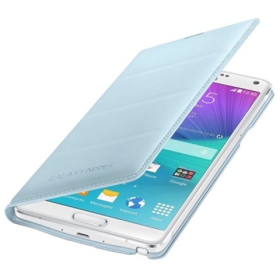 Samsung Galaxy Note 4 N910 oficiāls Flip Wallet atvērams gaiši zils ādas maciņš / Vacins.lv