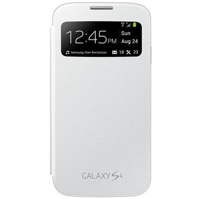 Samsung Galaxy S4 (I9500) originalus S View Cover atverčiamas baltas odinis dėklas / Priedai.lt
