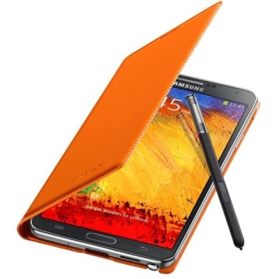 Samsung Galaxy Note 3 (N9005, N9002, N9000) oficiāls Flip Wallet atvērams oranžs ādas maciņš / Vacins.lv