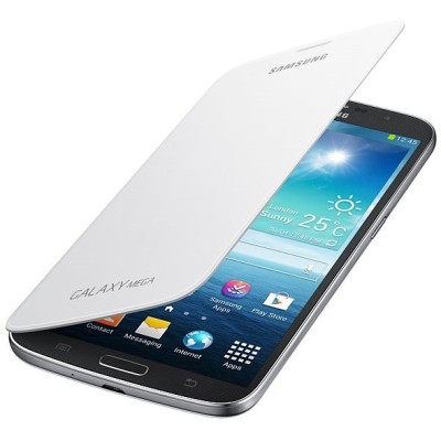Samsung Galaxy Mega 6.3 Flip Cover atvērams balts ādas futrālis / Vacins.lv