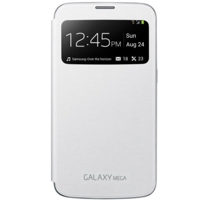 Samsung Galaxy Mega 6.3 (GT-I9200, GT-I9205) oficiāls S View Cover atvērams balts ādas maciņš / Vacins.lv