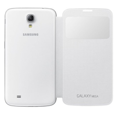 Samsung Galaxy Mega 6.3 (GT-19200, GT-I9205) originalus S View Cover atverčiamas baltas odinis dėklas / Priedai.lt